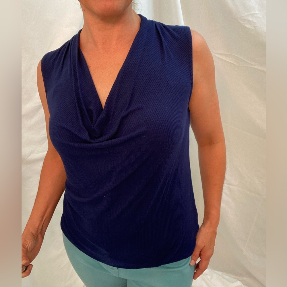 Lily White, Navy, Cowl Neck, Sleeveless Top, Medium